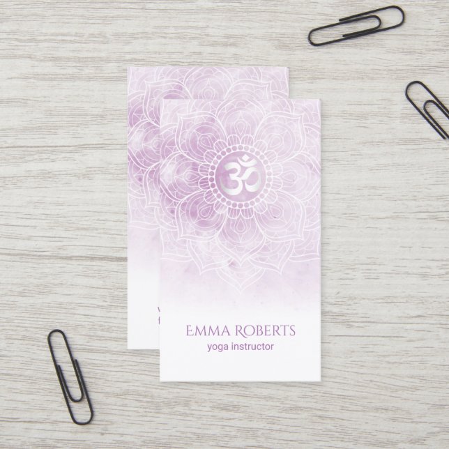 Carte De Visite Yoga Instructeur Aquarelle Lotus Mandala Namaste (Devant/Arrière en situation)