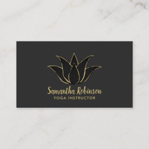 Carte De Visite Yoga Instructeur Black & Gold Lotus Spa Salon