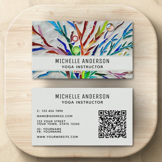 Carte De Visite Yoga Instructeur coloré moderne QR Code (Créateur téléchargé)