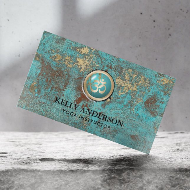 Carte De Visite Yoga Instructeur Gold Om Symbole Élégant Turquoise (Créateur téléchargé)