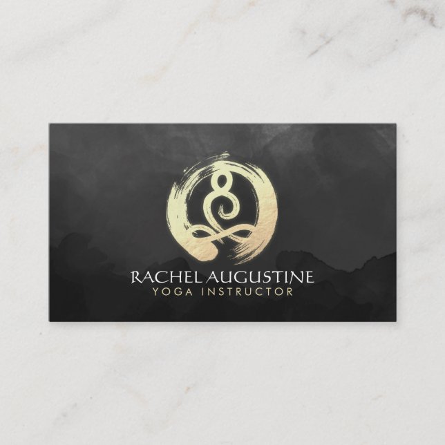 Carte De Visite Yoga Instructeur Méditation Black & Gold Symbole Z (Devant)
