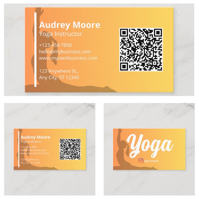 Carte De Visite Yoga Instructeur Modèle QR Code (Yoga Instructor Templates QR Code Business Card
)