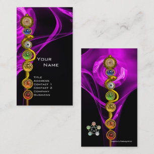 Carte De Visite YOGA INSTRUCTEUR ROD D'ASCLEPIUS,7 CHAKRAS, Rose