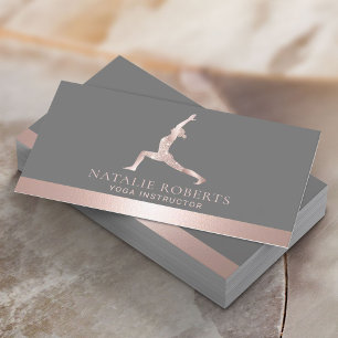 Carte De Visite Yoga Instructeur Rose Gold Warrior Pose Logo
