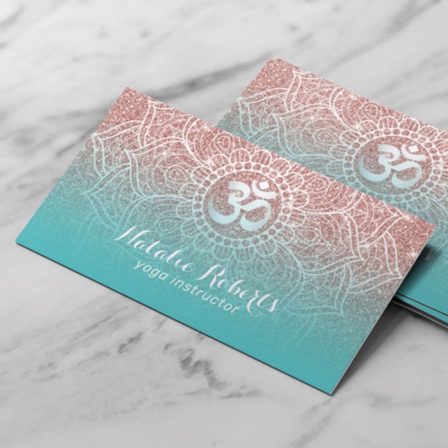 Carte De Visite Yoga Instructeur Rose Parties scintillant or Turqu (Créateur téléchargé)