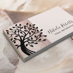 Carte De Visite Yoga Instructeur Vie Arbre Moderne Rose Blush Or