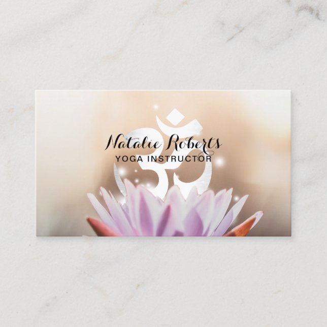 Carte De Visite Yoga Instructor Lotus Fleur & Om Symbole (Devant)