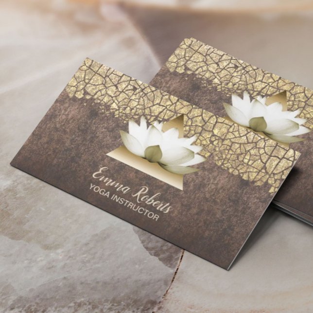Carte De Visite Yoga Instructor Lotus Triangle Logo Gold Crackle (Créateur téléchargé)