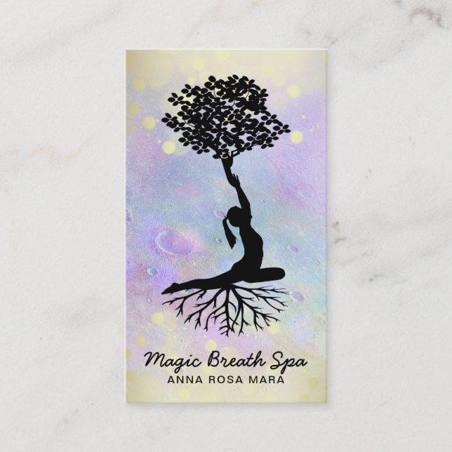 Carte De Visite *~* Yoga Lune Méditation Femme Mindfulness Or (Devant)