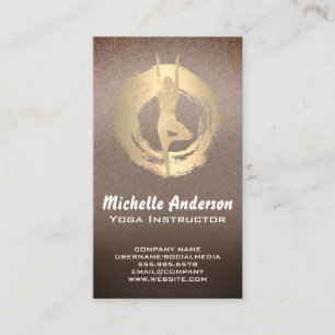 Carte De Visite Yoga Pose Golden Brush Metallic