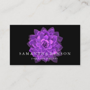 Carte De Visite Yoga pourpre noir et blanc élégant de logo de