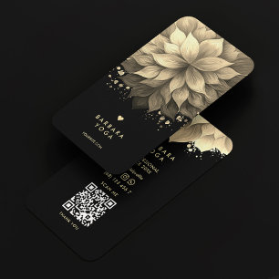Carte De Visite Yoga Spa Massage Thérapiste Black Faux Gold Lotus