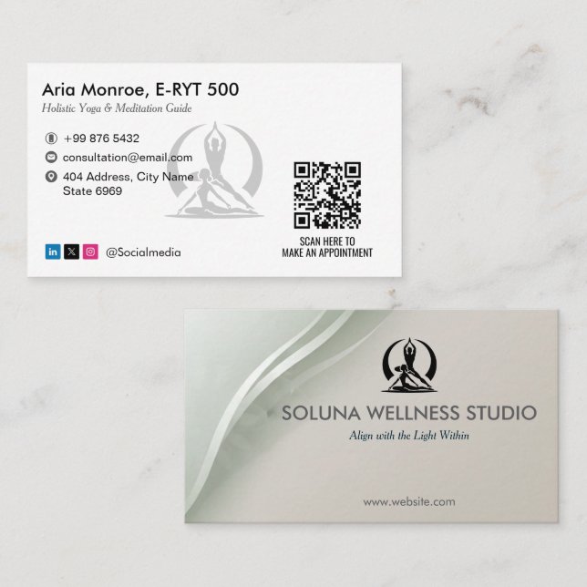 Carte De Visite Yoga Studio Business | Modern Gray Barcode (Devant / Derrière)