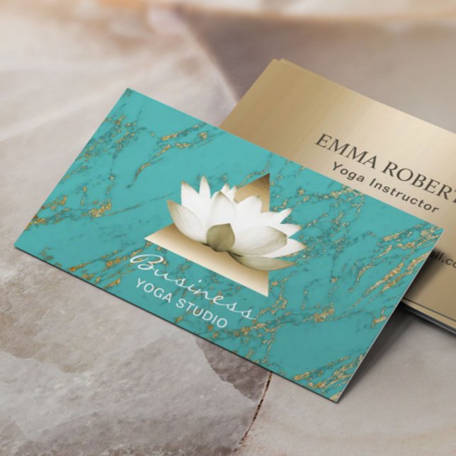 Carte De Visite Yoga Studio Gold Lotus Moderne Turquoise & Or (Créateur téléchargé)