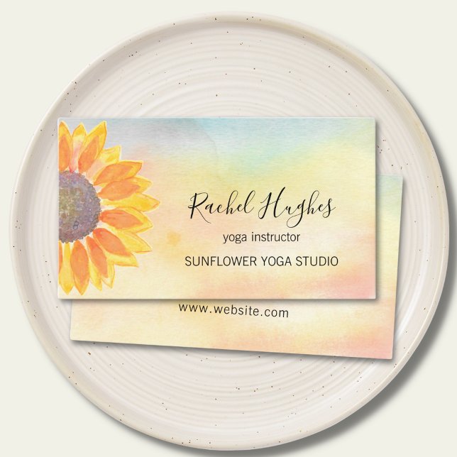 Carte De Visite Yoga Studio Instructeur Tournesol Aquarelle (Créateur téléchargé)