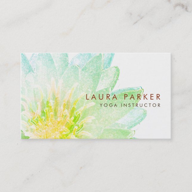 Carte De Visite Yoga vert de méditation d'aquarelle de fleur de (Devant)