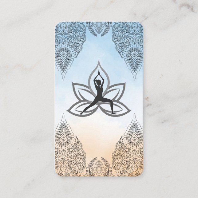 Carte De Visite Yoga Warrior Pose | Mandala Pattern (Devant)
