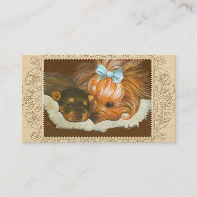 Carte De Visite Yorkie Mama et Puppy (Devant)