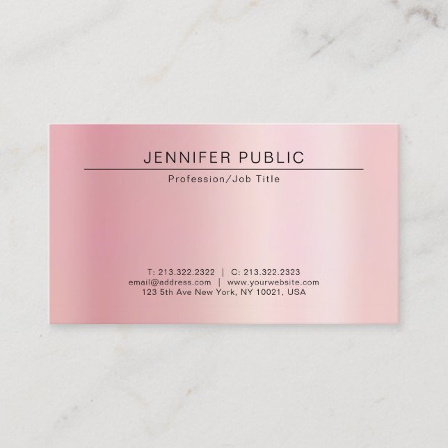 Carte De Visite Your Custom Text Modern Chic Template Rose Gold (Devant)