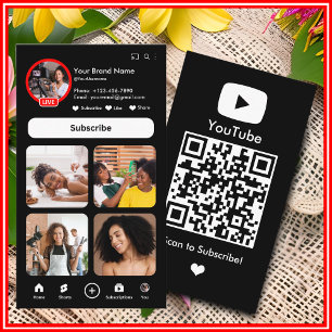 Carte De Visite YouTube Black Influencer Vlogger Creator QR Code