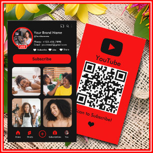 Carte De Visite YouTube Red Influencer Vlogger Creator QR Code