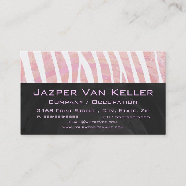 Carte De Visite Zebra Monogram rose et blanc (Devant)