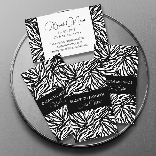 Carte De Visite Zebra Print Salon Hair Stylist Maquillage (Créateur téléchargé)