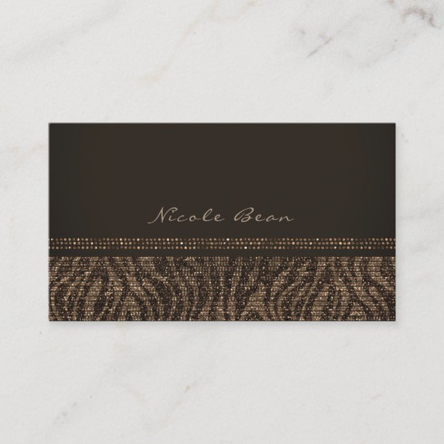 Carte De Visite Zebra Sparkle Brown Gold Glam Chic Elegant Bling (Devant)