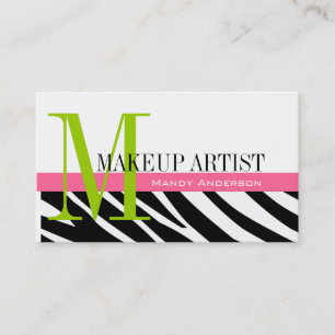 Carte De Visite Zebra Stripe Motif Monogramme maquillage Artiste