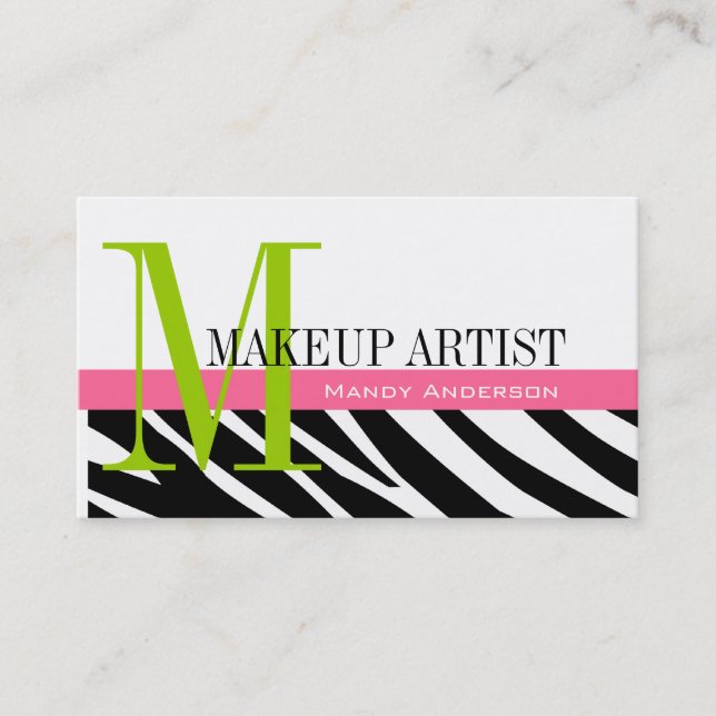 Carte De Visite Zebra Stripe Motif Monogramme maquillage Artiste (Devant)