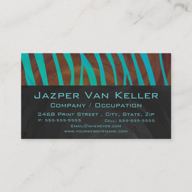 Carte De Visite Zèbre Brown et Turquoise avec Monogramme (Devant)