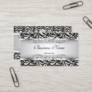 Carte De Visite Zèbre Métal Chrome Look Élégant Noir Blanc Argent