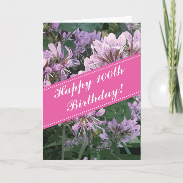 Carte de voeux 100e anniversaire avec fleurs roses (Devant)