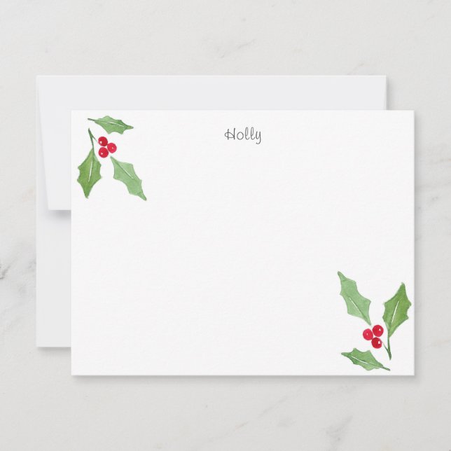 Carte de vœux 2 branches de houx à l'aquarelle (Devant)