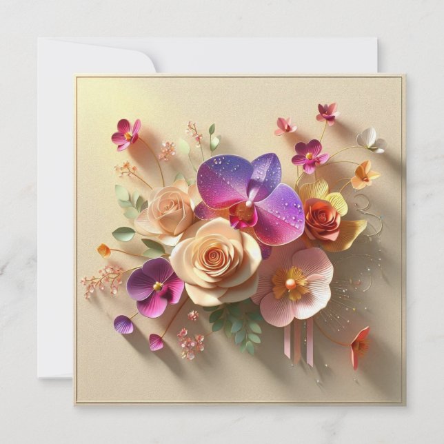 Carte de voeux 3D Spring Blossoms - Roses dynamiqu (Devant)
