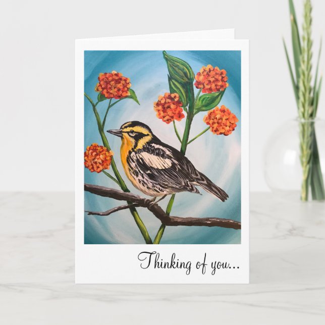 Carte de voeux - 5x7 Jaune oiseau avec fleurs (Devant)