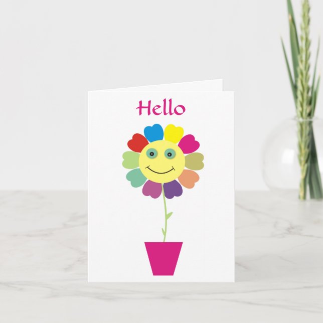 Carte de voeux à fleur à visage joyeux (Devant)