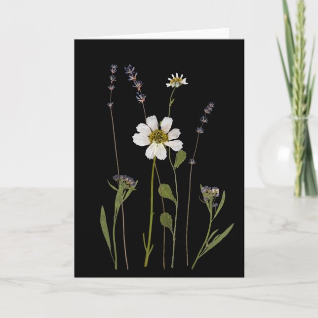 Carte de vœux à fleurs pressées Noire (Devant)