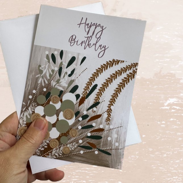 Carte de voeux Abstraite Floral Joyeux anniversair (Masculine Adult Happy Birthday Greeting Card with Abstract Floral Art for Him)