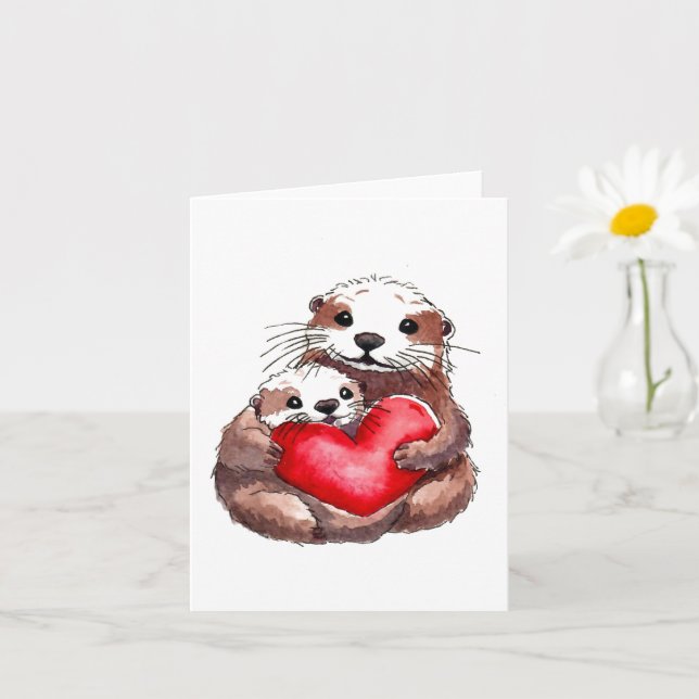 Carte de vœux adorable de loutre (Petite plante)