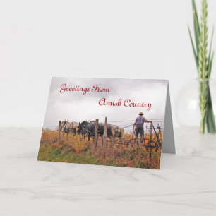 Carte de voeux Amish Man Cutting Field