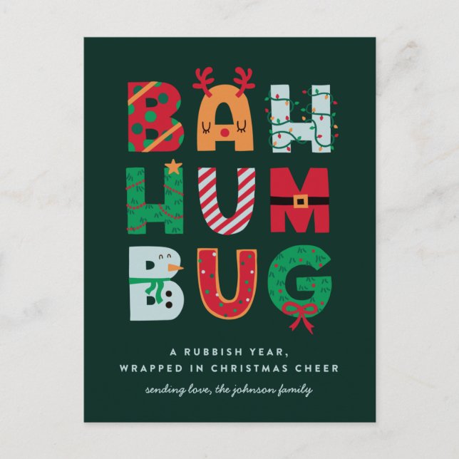 Carte de vœux amusante Bah Humbug pour les fêtes (Devant)