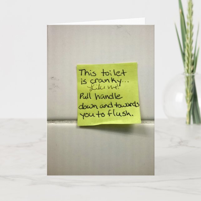 Carte de voeux amusante : CRANKY TOILET SIGNE PHOT (Devant)