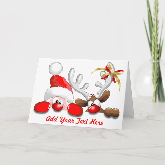 Carte de voeux amusante Père Noël et Reindeer Cart (Devant)