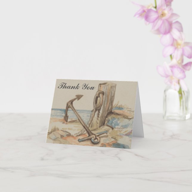 Carte de voeux Ancre, plage et "Merci" (Orchidée)