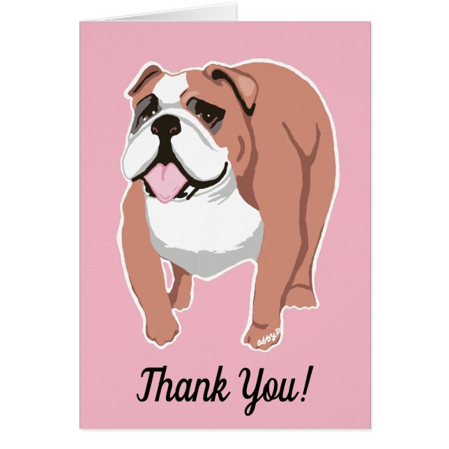 Carte de voeux anglaise Bulldog Pink Merci (Devant)