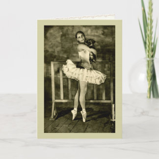 Carte de vœux Anna Pavlova tenant un chiot