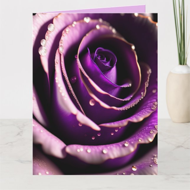 CARTE DE VOEUX ANNIVERSAIRE ART ROSE VIOLET (Devant)