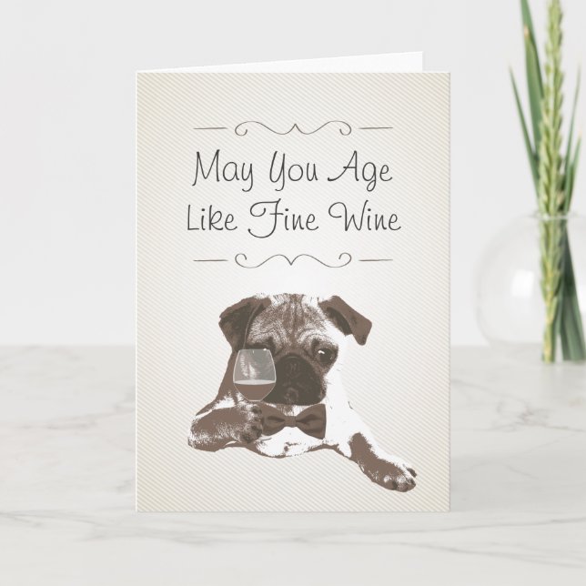 Carte de voeux Anniversaire Chien et Vin fin Class (Devant)
