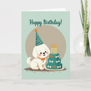 Carte de Vœux Anniversaire Chien Gâteau Festif